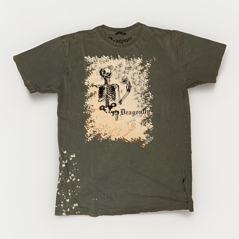 Dragon Fly Clothing Company Y2K Style Graphic T-Shirt Green Medium 20x27